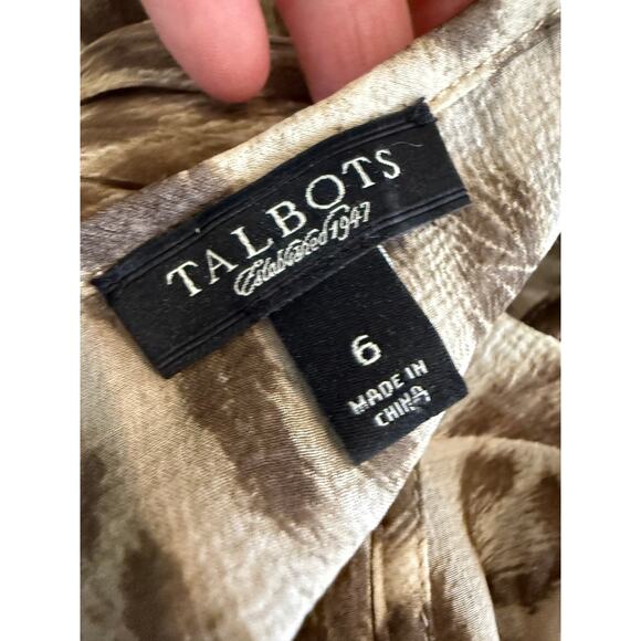 Talbots Silk Chiffon Pleated Long Sleeve Dress Brown Animal Print 6 - Picture 6 of 6